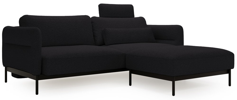 SELSEY Kanapa rozkładana trzyosobowa Solianero z pufą czarna szenil hydrofobowy