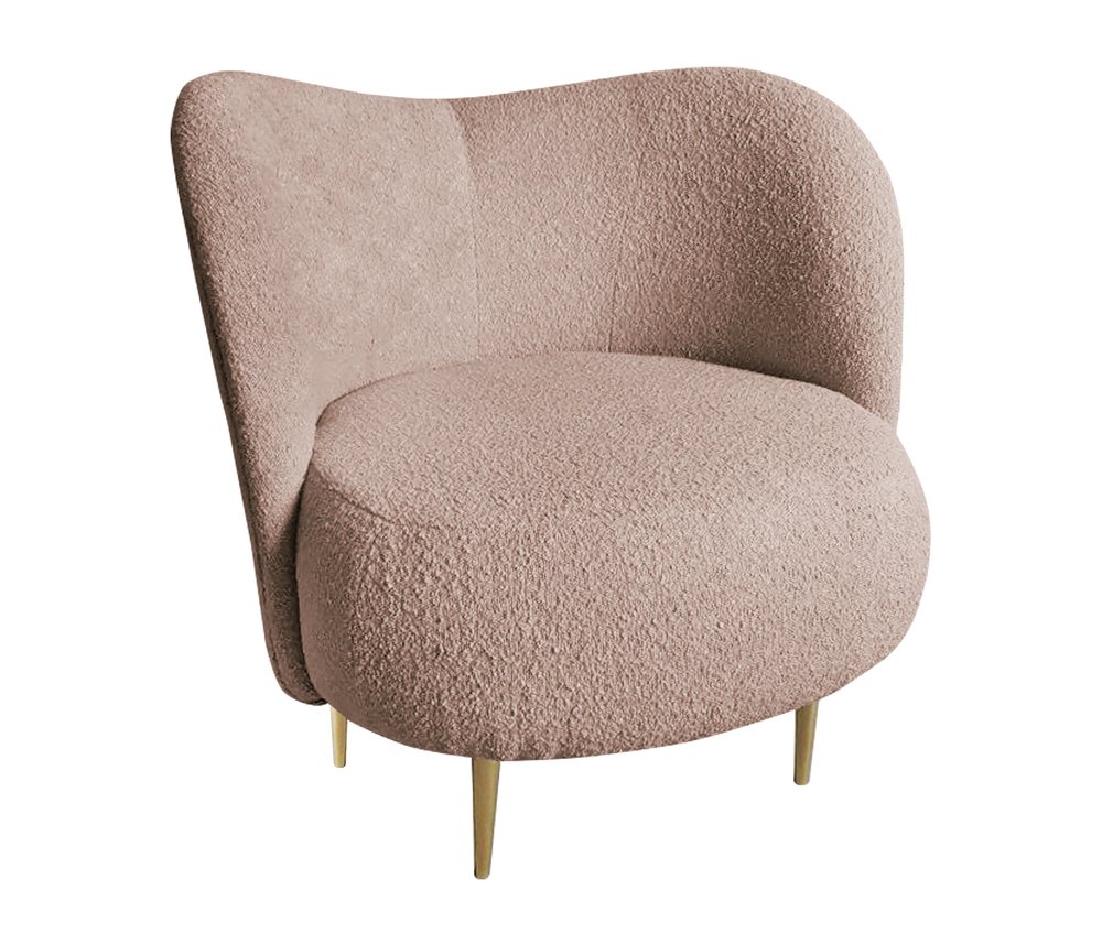 SELSEY Fotel Alago różowy boucle na złotych nóżkach