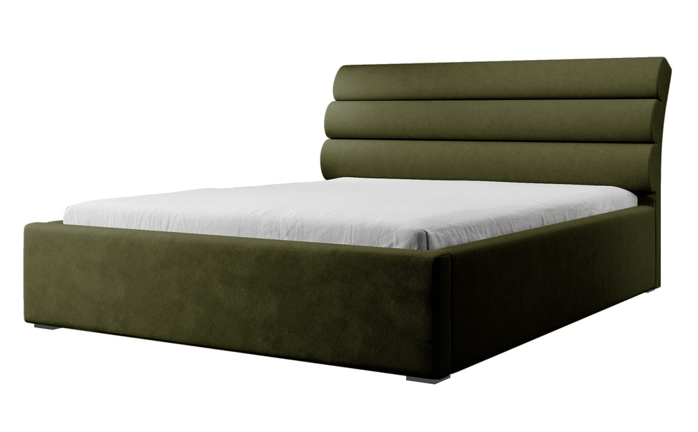 SELSEY Łóżko tapicerowane 160x200 cm Havneby z pojemnikiem hydrofobowe oliwkowe