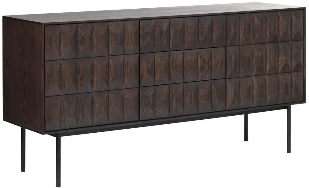 SELSEY Komoda Chesseo dwudrzwiowa z trzema szufladami na metalowych nogach dąb espresso