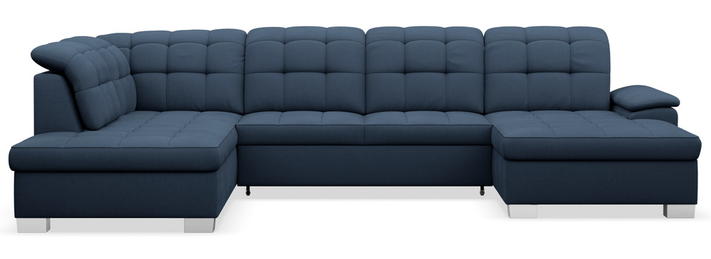 SELSEY Narożnik z funkcją spania Jamaal U-kształtny prawostronny z pojemnikiem granatowy plecionka