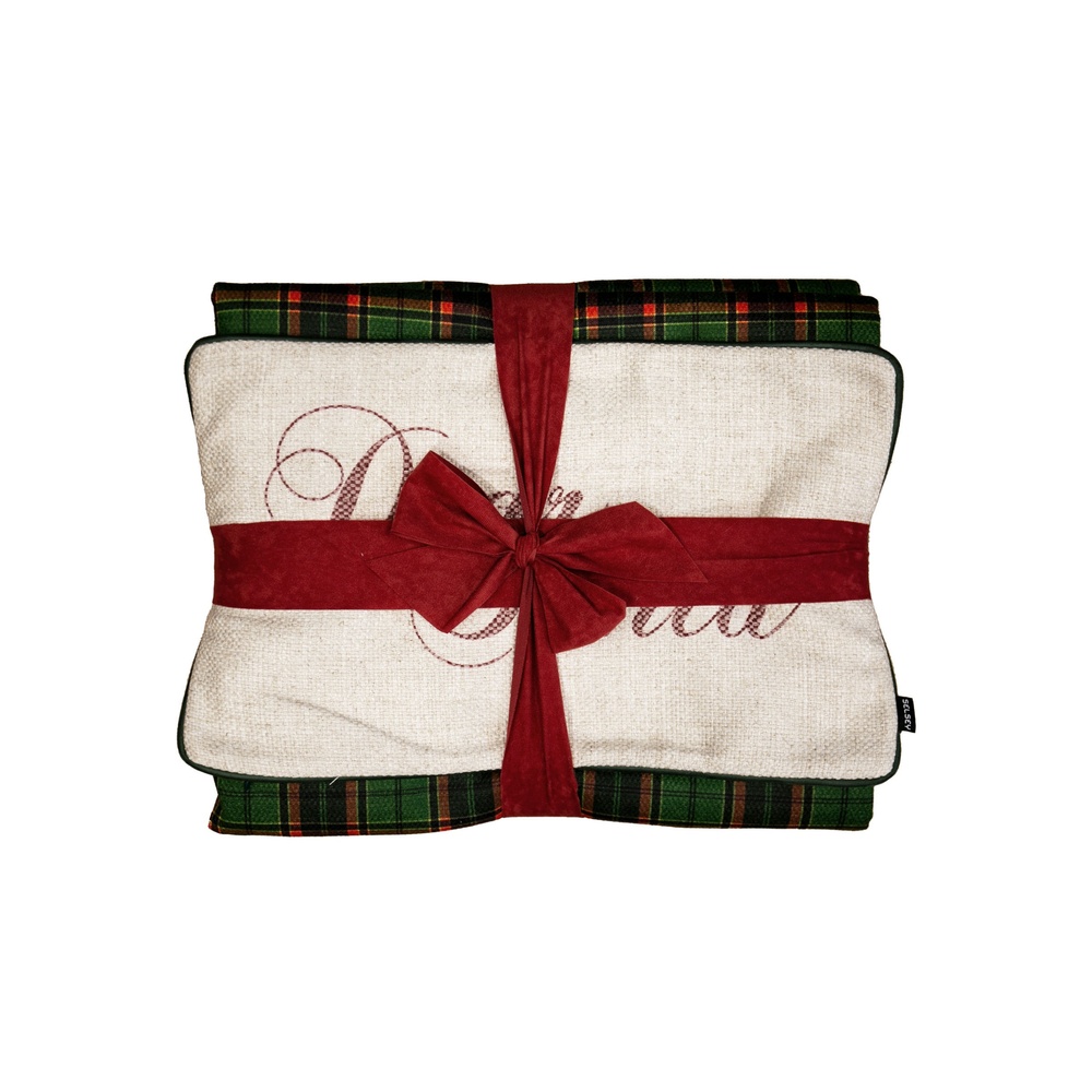 SELSEY Komplet narzuta zielona krata i poszewka Dear Santa 135x195 cm