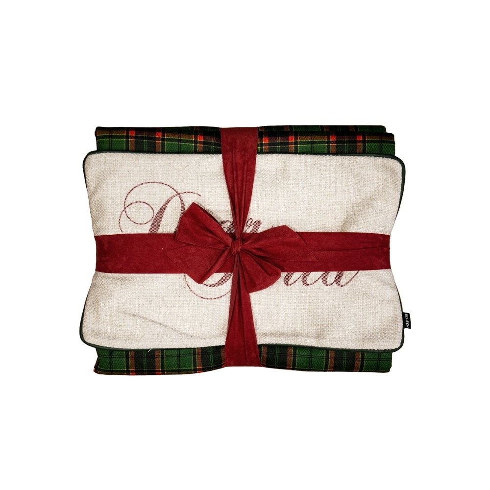 SELSEY Komplet narzuta zielona krata i poszewka Dear Santa 135x195 cm