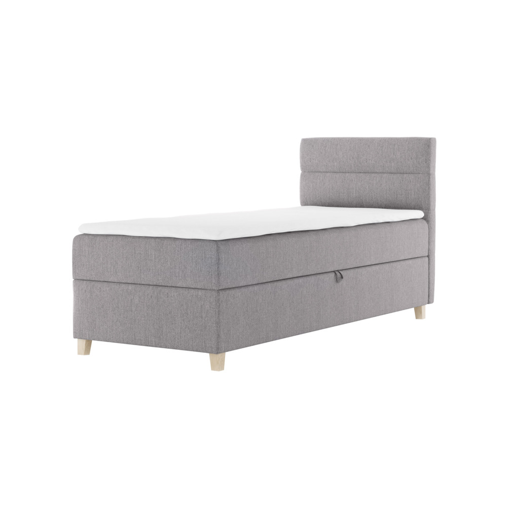 SELSEY Łóżko kontynentalne 90x200 cm Charolle z pojemnikiem i topperem jednoosobowe szare prawostronne