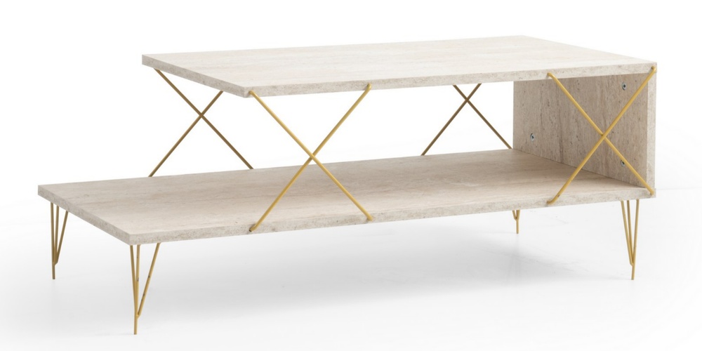 SELSEY Stolik kawowy Lerro 100x50 cm trawertyn/ złoty stelaż