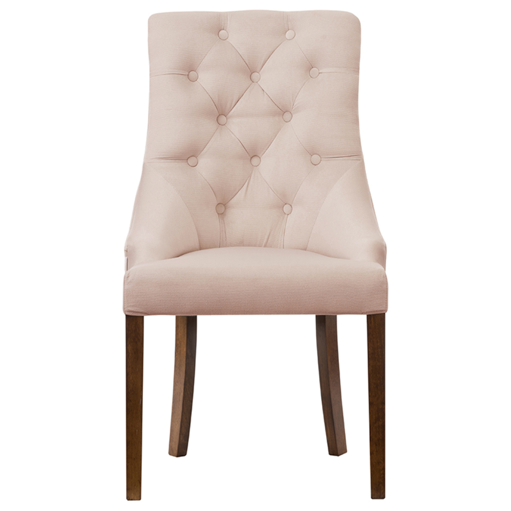 SELSEY Krzesło tapicerowane Antonina beżowe pikowane na nóżkach brunatny orzech