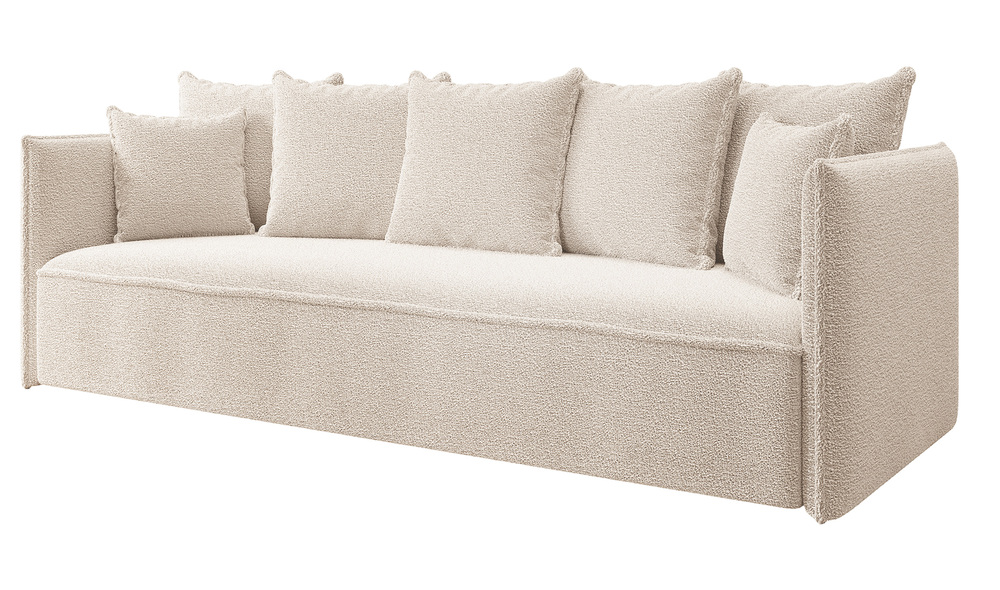 SELSEY Kanapa rozkładana trzyosobowa Calabrio z pojemnikiem boucle jasnobeżowa