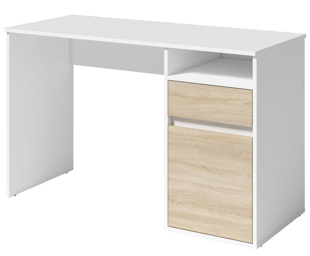 SELSEY Biurko Billa z szufladą i szafką 120 cm biały / dąb sonoma