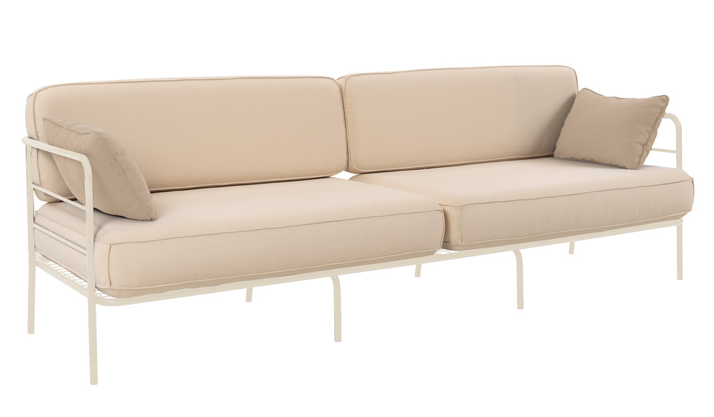 SELSEY Sofa ogrodowa trzyosobowa Preggel w tkaninie hydrofobowej beżowa/ kremowy stelaż