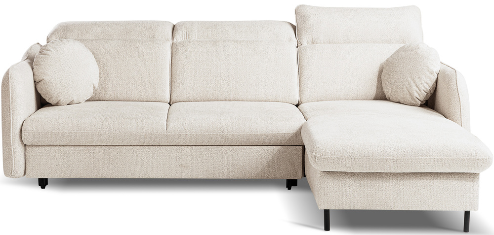 SELSEY Narożnik z funkcją spania Belvo L-kształtny prawostronny z regulowanymi zagłówkami i pojemnikiem kremowy szenil hydrofobowy łatwoczyszczący