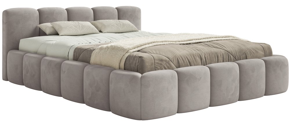 SELSEY Łóżko tapicerowane 140x200 cm Cloudy Low jasnoszare welur hydrofobowy łatwoczyszczący stelaż drewniany