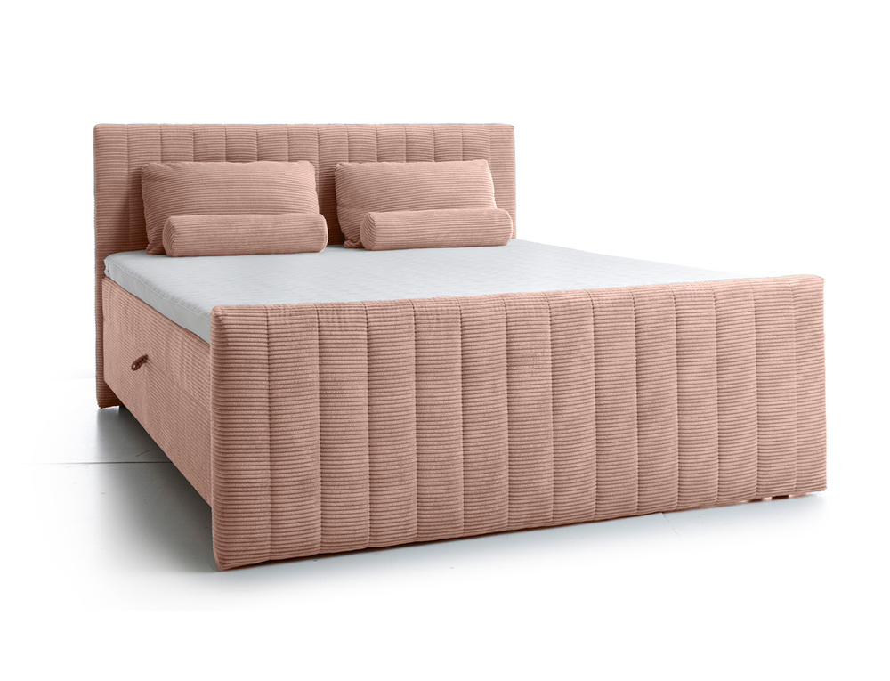 SELSEY Łóżko kontynentalne Lullabino 160x200 cm z pojemnikami i topperem jasnoróżowe sztruks