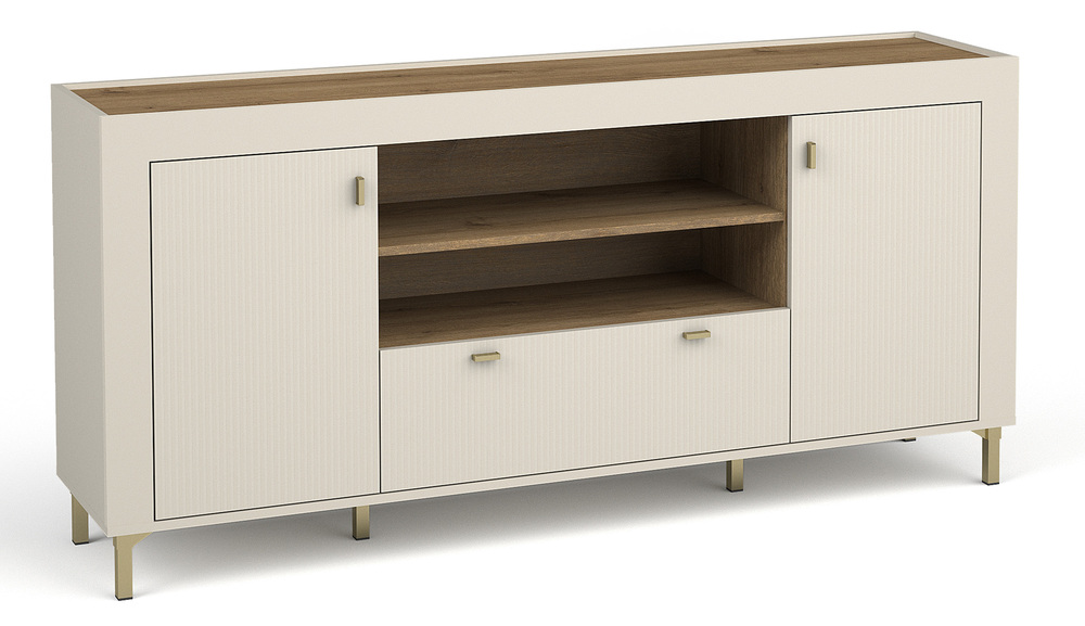 SELSEY Komoda dwudrzwiowa Lammila 171 cm z szufladą szary beż / dąb whisky