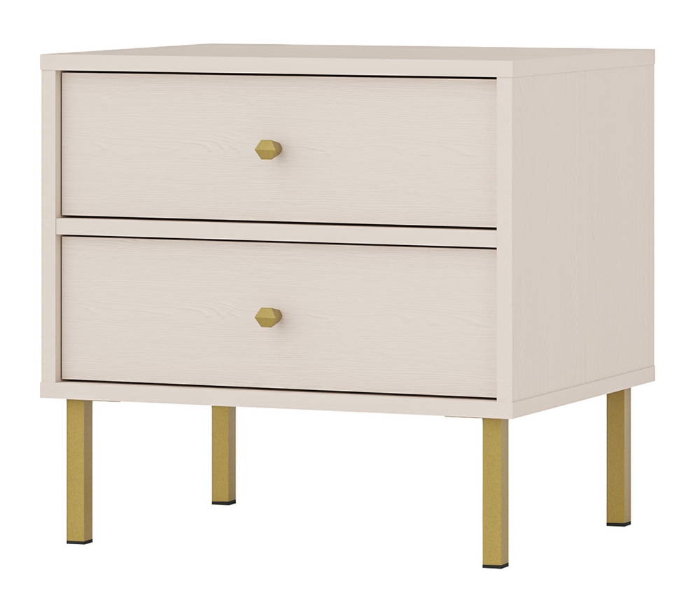 SELSEY Szafka nocna Oktio z dwiema szufladami 52 cm beż piaskowy na złotych nogach