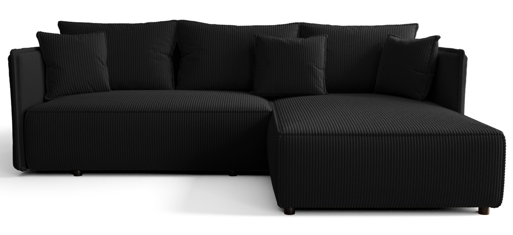 SELSEY Narożnik z funkcją spania Serelto L-kształtny prawostronny z pojemnikiem czarny sztruks