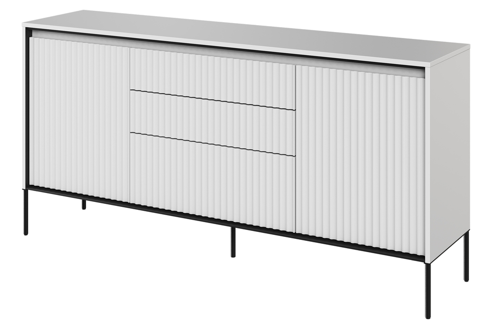 SELSEY Komoda dwudrzwiowa Trend 166 cm z trzema szufladami z LED Biała