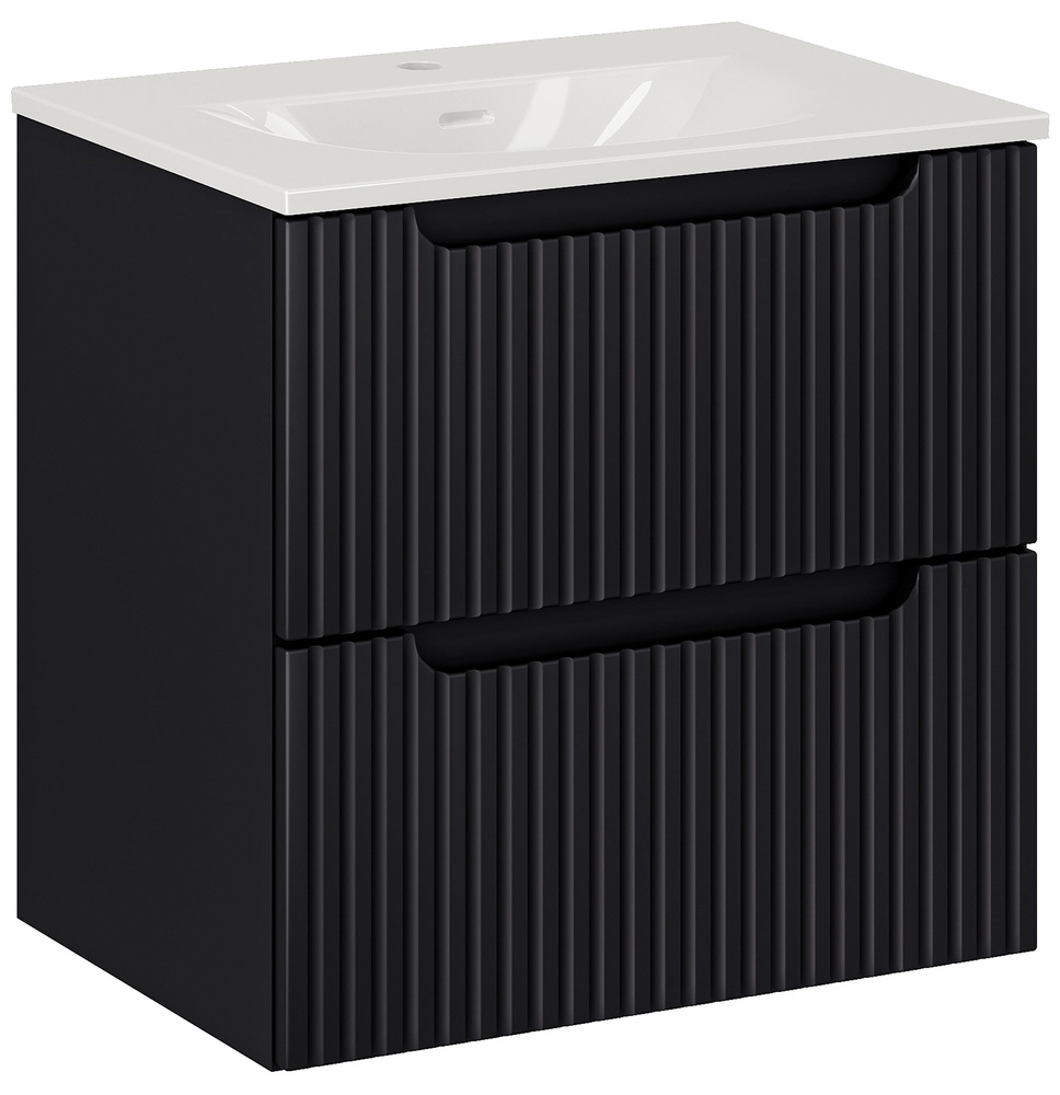 SELSEY Szafka łazienkowa dwuszufladowa Novia z umywalką 60 cm czarna