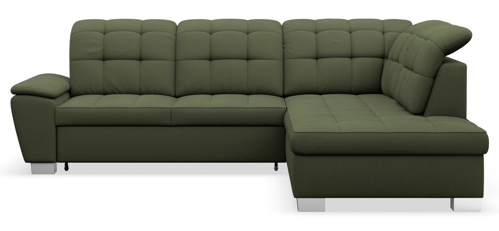 SELSEY Narożnik z funkcją spania Jamaal L-kształtny prawostronny z pojemnikiem khaki plecionka