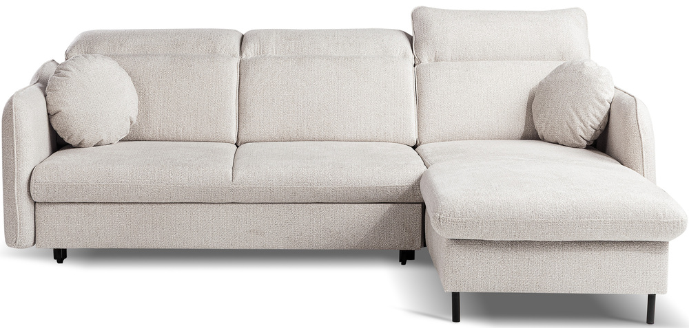 SELSEY Narożnik z funkcją spania Belvo L-kształtny prawostronny z regulowanymi zagłówkami i pojemnikiem jasnobeżowy szenil hydrofobowy łatwoczyszczący