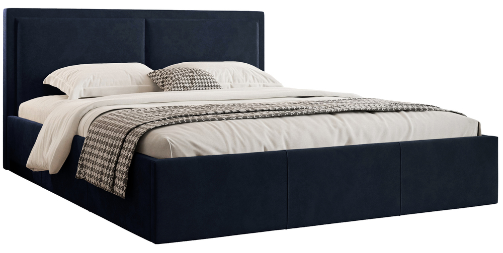 SELSEY Łóżko tapicerowane 160x200 cm Soave II z pojemnikiem i metalowym stelażem granatowy welur