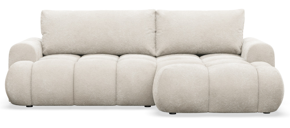 SELSEY Narożnik z funkcją spania Ombo Mini L-kształtny prawostronny z pojemnikiem kremowy boucle