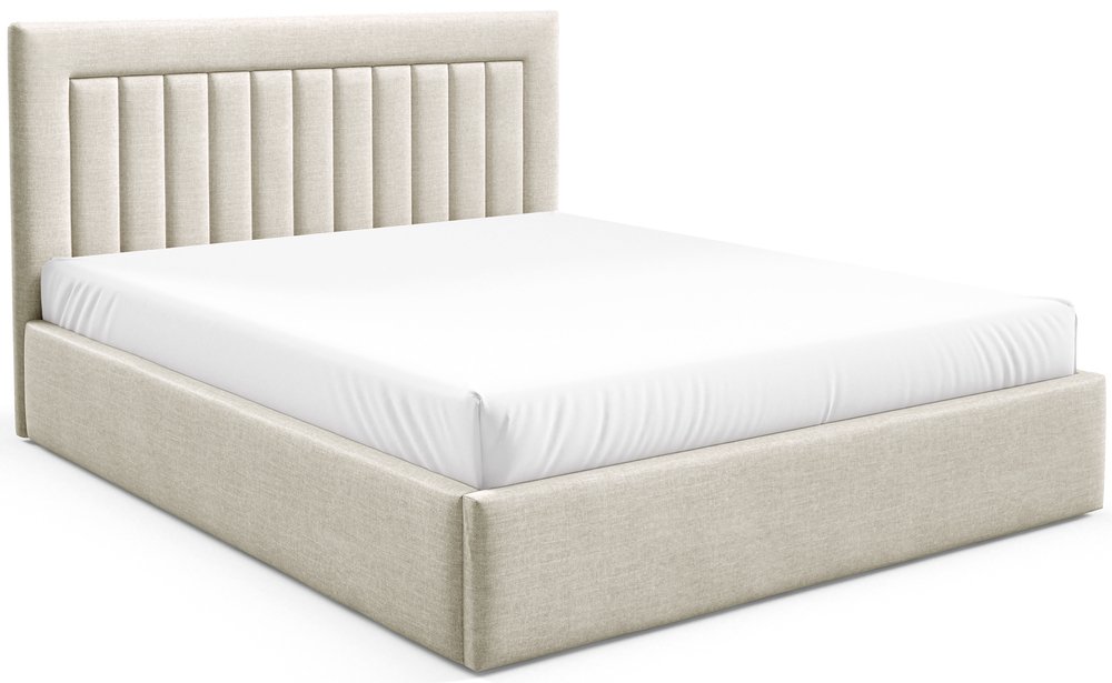 SELSEY Łóżko tapicerowane 160x200 cm Averin z pojemnikiem jasnobeżowe welur