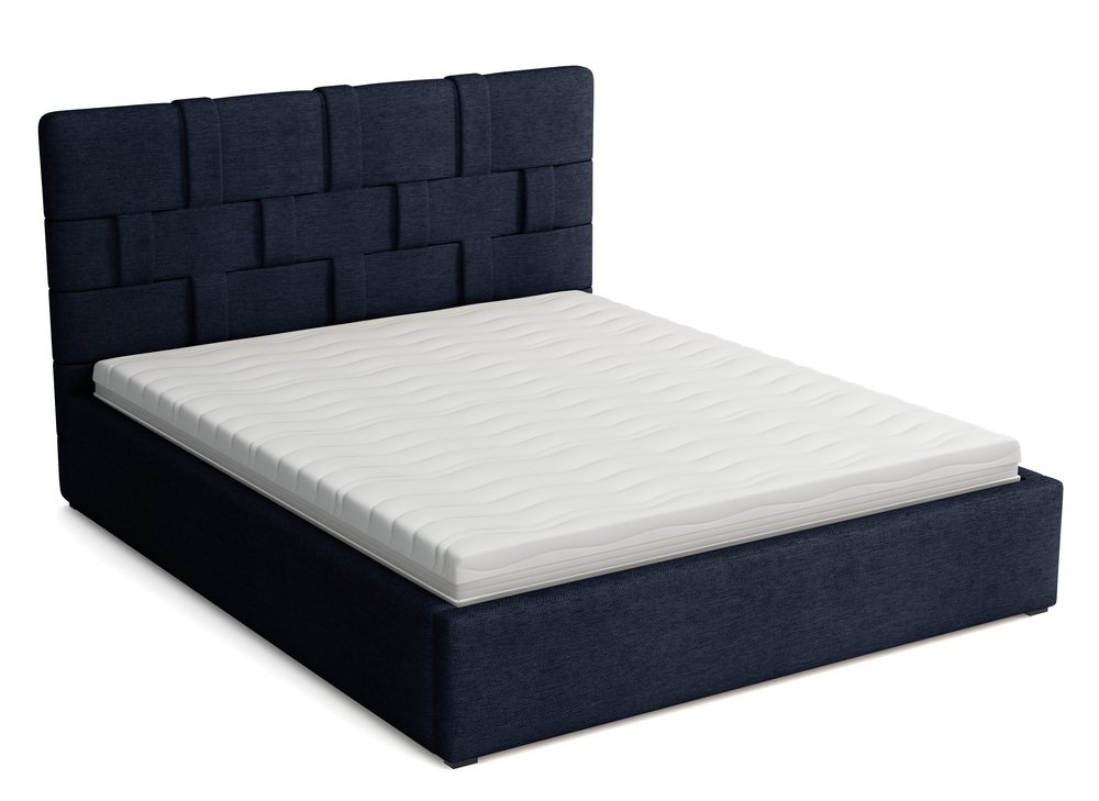 SELSEY Łóżko tapicerowane 140x200 cm Zalino granatowe plecionka