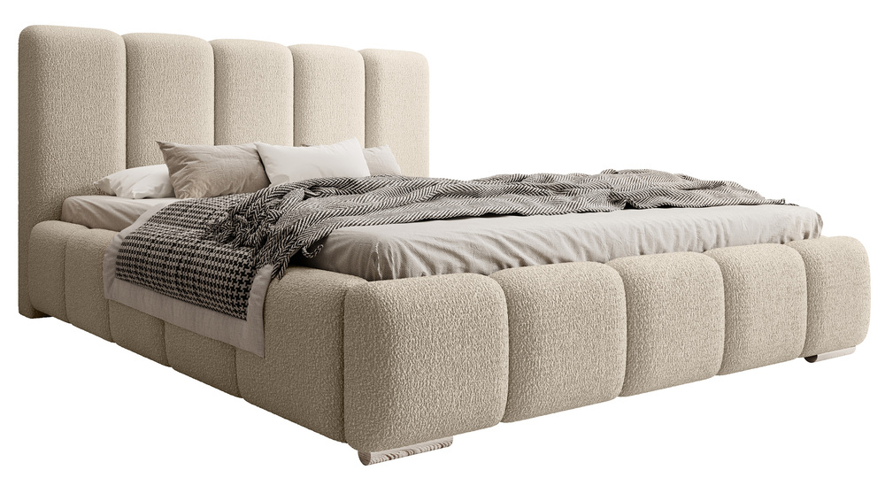 SELSEY Łóżko tapicerowane 180x200 cm Fiftino z pojemnikiem na pościel beżowe boucle