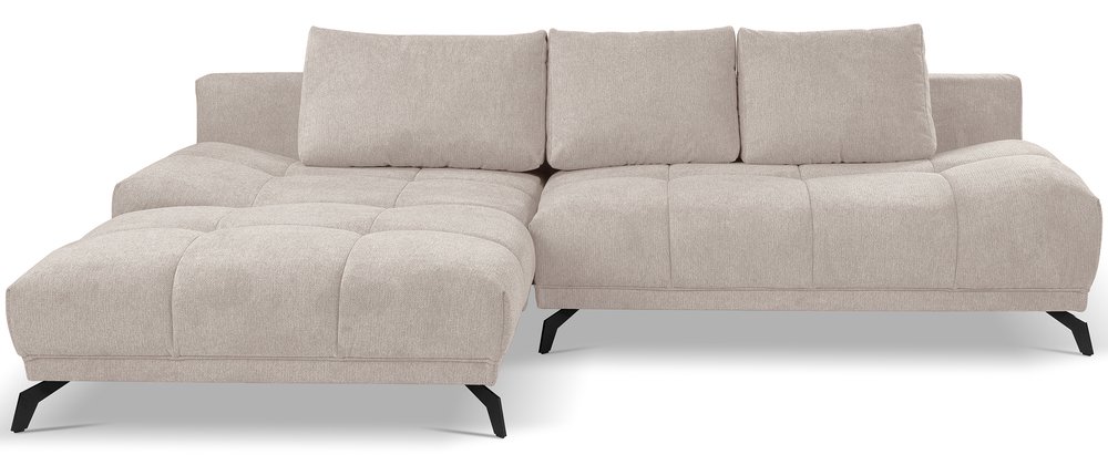 SELSEY Narożnik z funkcją spania Felipe L-kształtny lewostronny z pojemnikiem jasnobeżowy szenil hydrofobowy