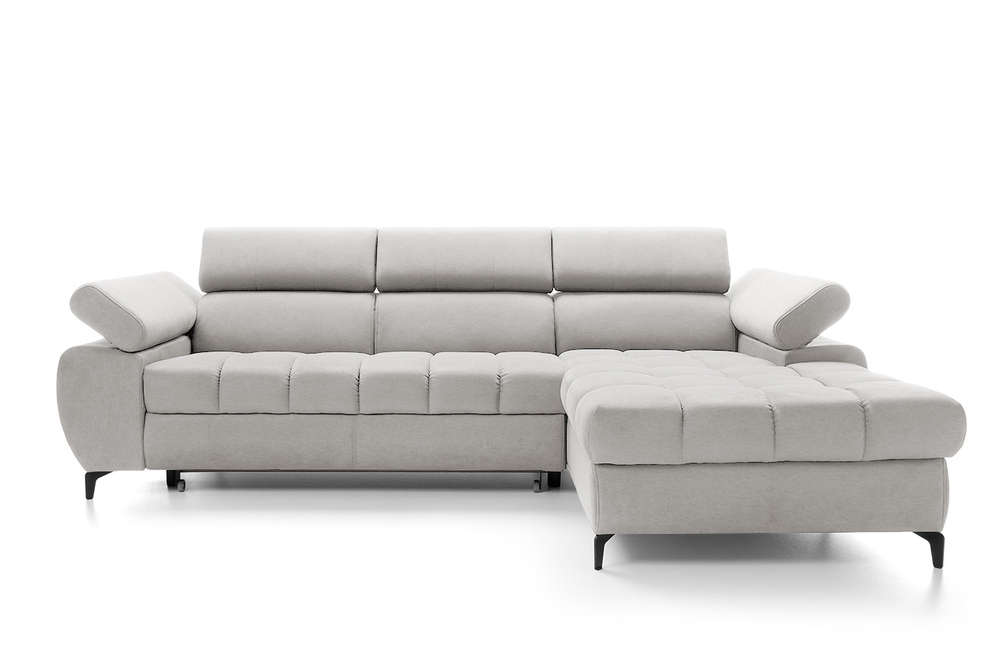 SELSEY Narożnik z funkcją spania Pernes L-kształtny z regulowanymi zagłówkami i podłokietnikami oraz pojemnikiem jasnoszary velvet łatwoczyszczący pra