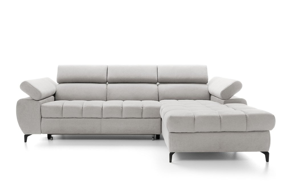 SELSEY Narożnik z funkcją spania Pernes L-kształtny z regulowanymi zagłówkami i podłokietnikami oraz pojemnikiem jasnoszary velvet łatwoczyszczący pra