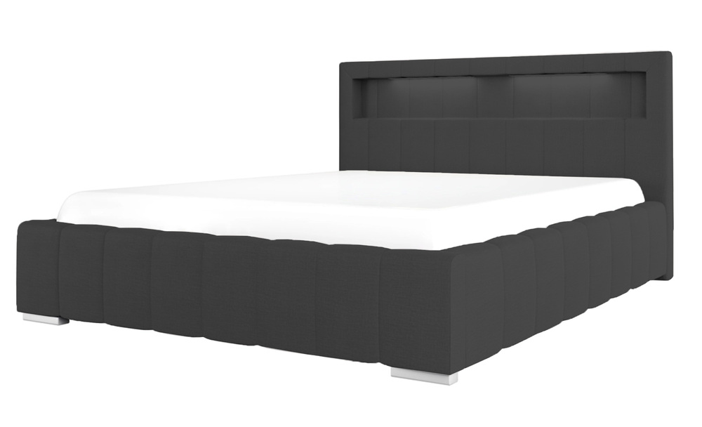 SELSEY Łóżko tapicerowane Foenum 140x200 ze stelażem metalowym i pojemnikiem grafitowe hydrofobowe