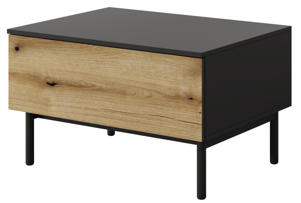 SELSEY Stolik kawowy Lang 60x80 cm z szufladą czarny / dąb evoke