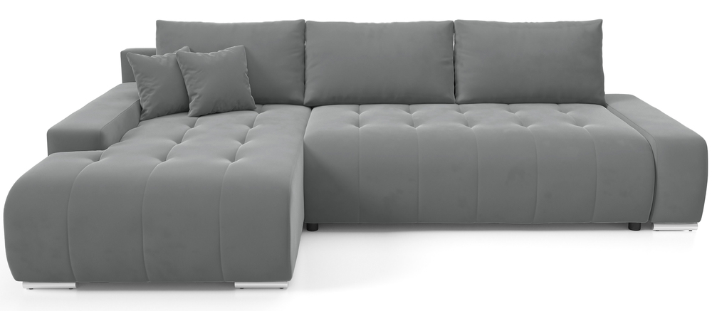 SELSEY Narożnik z funkcją spania Magliano L-kształtny lewostronny z pojemnikiem szary welur