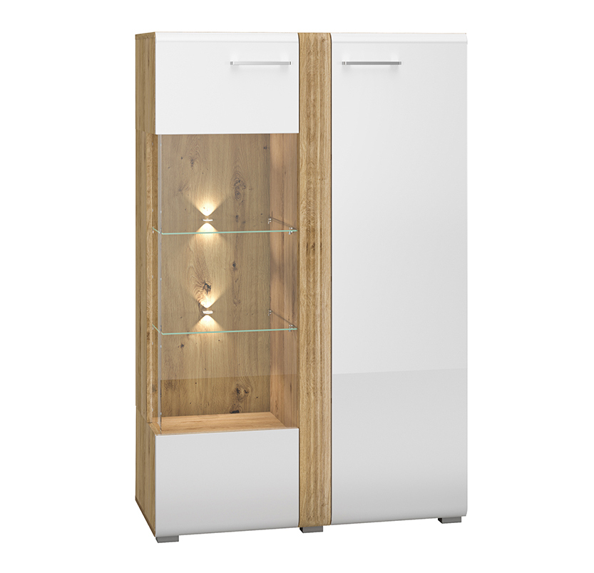 SELSEY Witryna dwudrzwiowa Fandri 92 cm lewostronna Dąb castello / Biały połysk