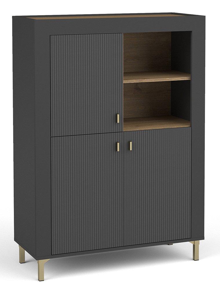 SELSEY Komoda wysoka Lammila 96 cm czarny / dąb whisky