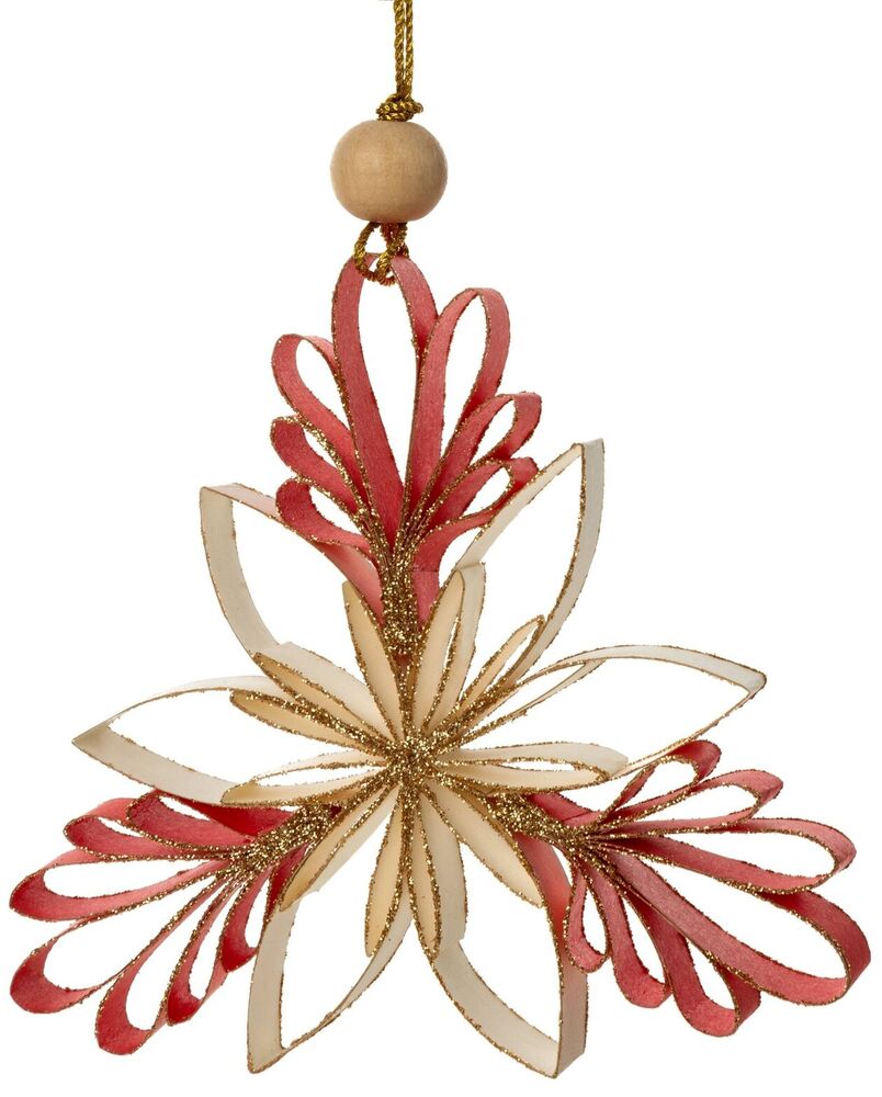SELSEY Zestaw trzech ozdób choinkowych Ocelly czerwono-kremowe gwiazdki