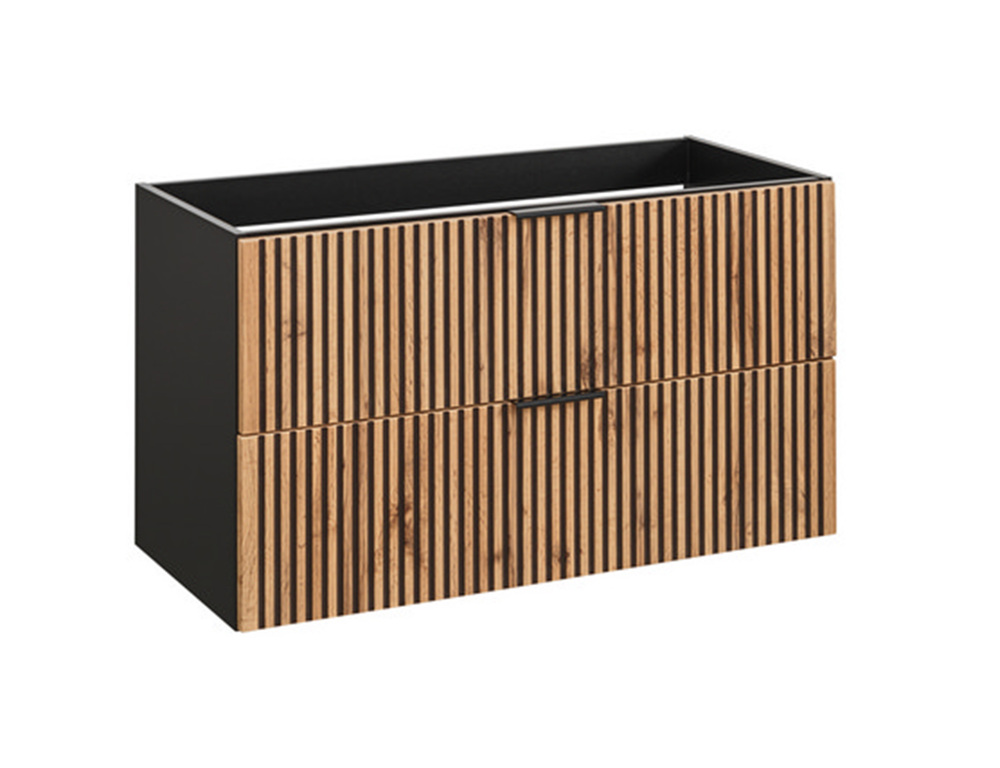 SELSEY Szafka pod umywalkę Ossolies 100 cm czarna/dąb lamele