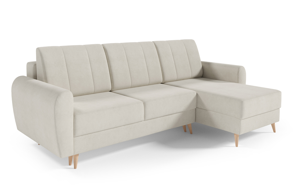 SELSEY Narożnik z funkcją spania Dordo L-kształtny jasnobeżowy z pojemnikiem welur hydrofobowy uniwersalny