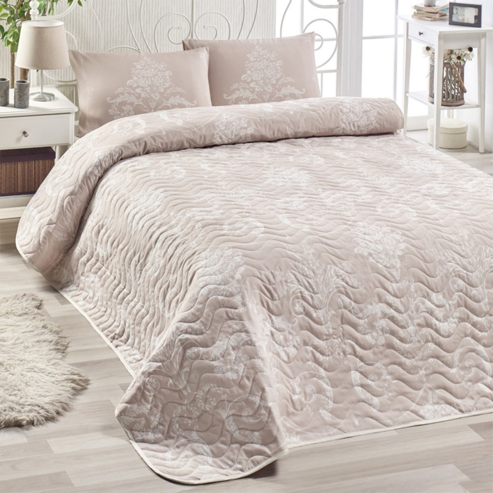 SELSEY Narzuta Neriel 160x220 cm z poszewką na poduszkę 50x70 cm kremowe zdobienia