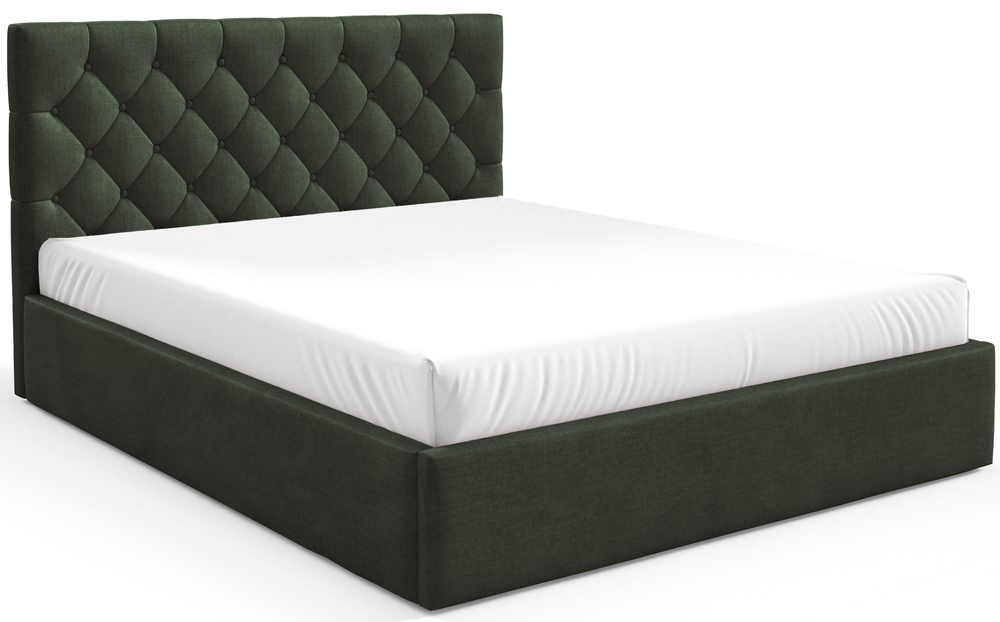 SELSEY Łóżko tapicerowane 140x200 cm Aurevia z pojemnikiem ciemnozielone welur