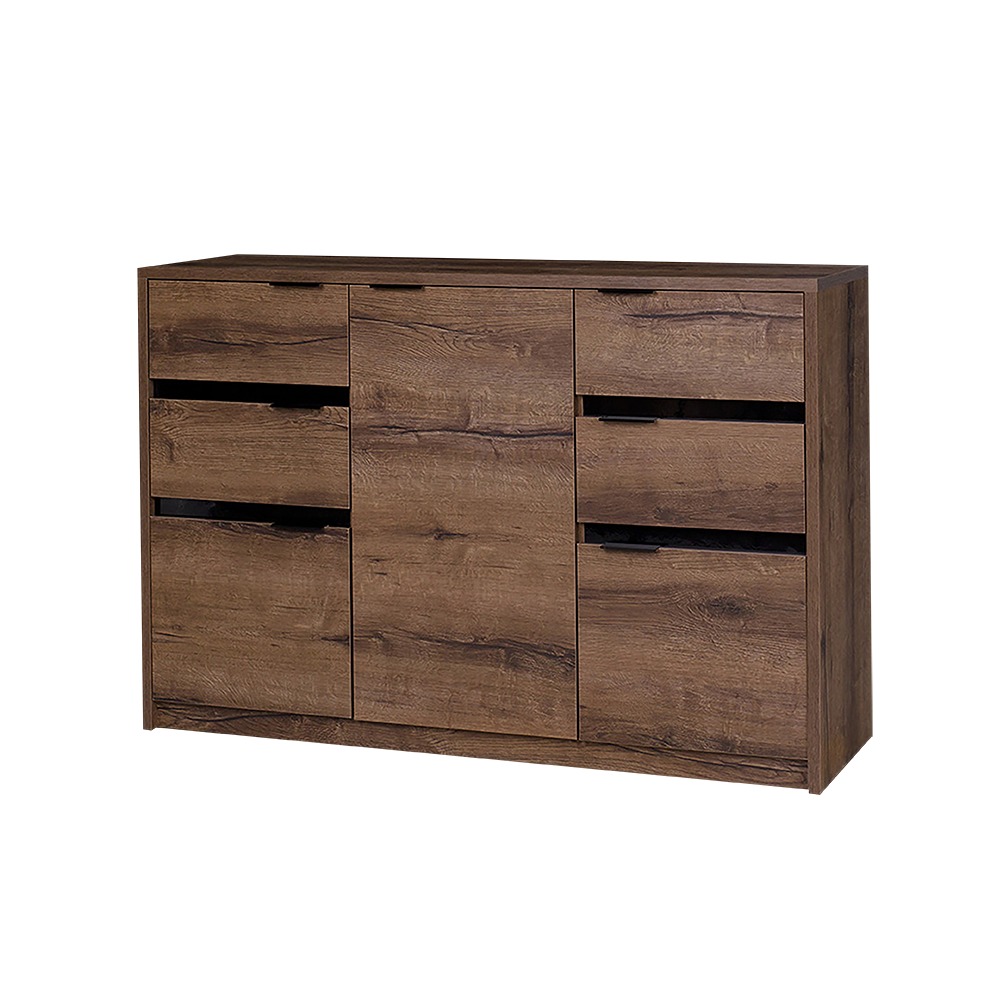 SELSEY Komoda Rikno trzydrzwiowa z czterema szufladami Dąb monastery / Czarny połysk