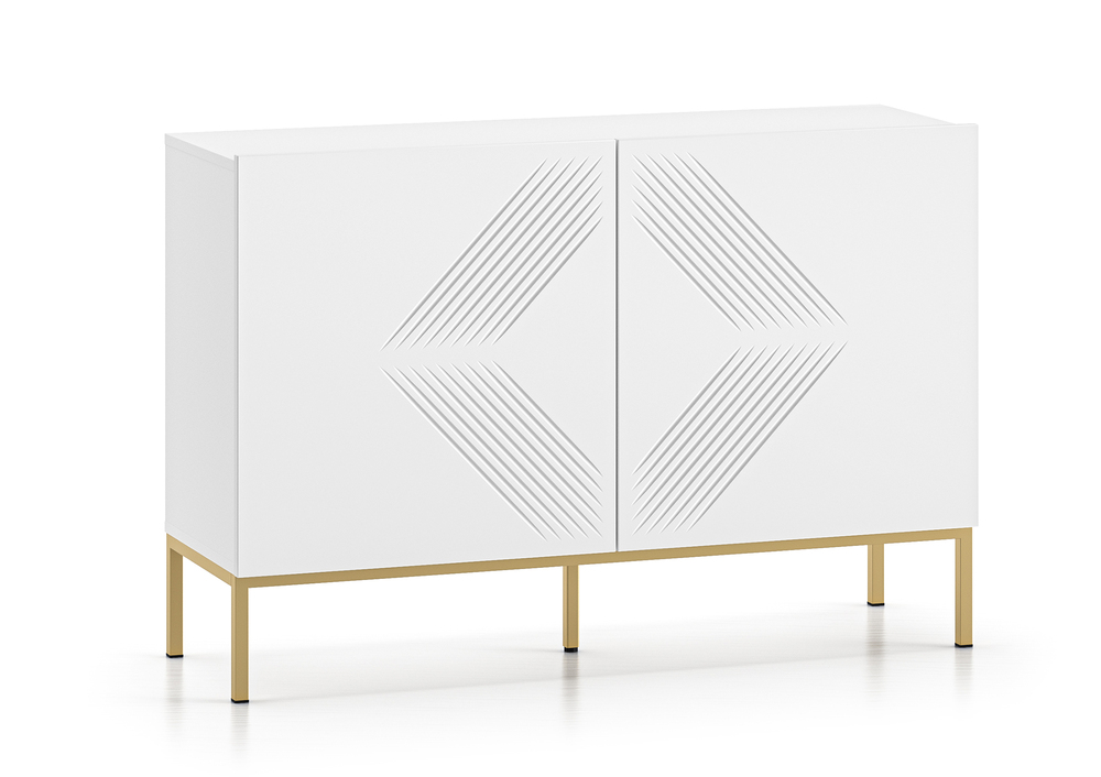 SELSEY Komoda dwudrzwiowa Nebbato 114 cm biała ze złotym stelażem