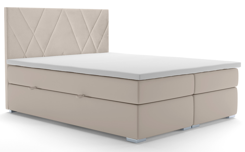 SELSEY Łóżko kontynentalne 160x200 cm Korello z dwoma pojemnikami szarobeżowe welur hydrofobowy