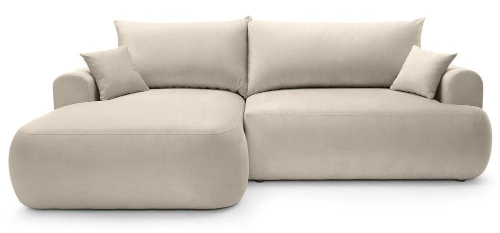 SELSEY Narożnik z funkcją spania Ovo L-kształtny lewostronny z pojemnikiem jasnobeżowy welur łatwoczyszczący