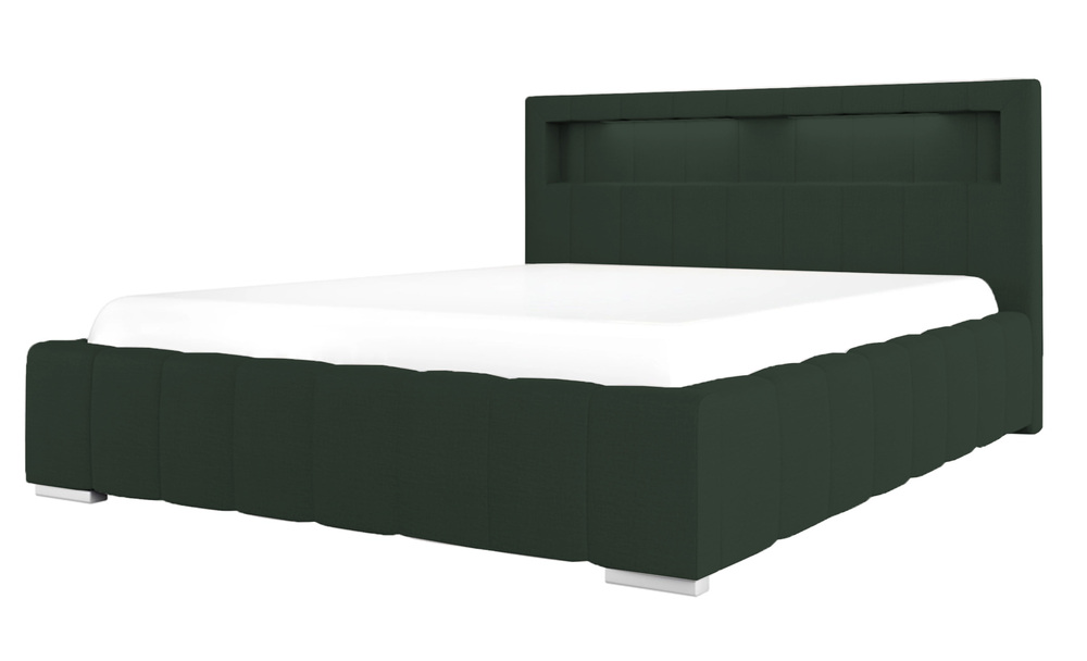 SELSEY Łóżko tapicerowane Foenum 160x200 ze stelażem metalowym i pojemnikiem ciemnozielone hydrofobowe