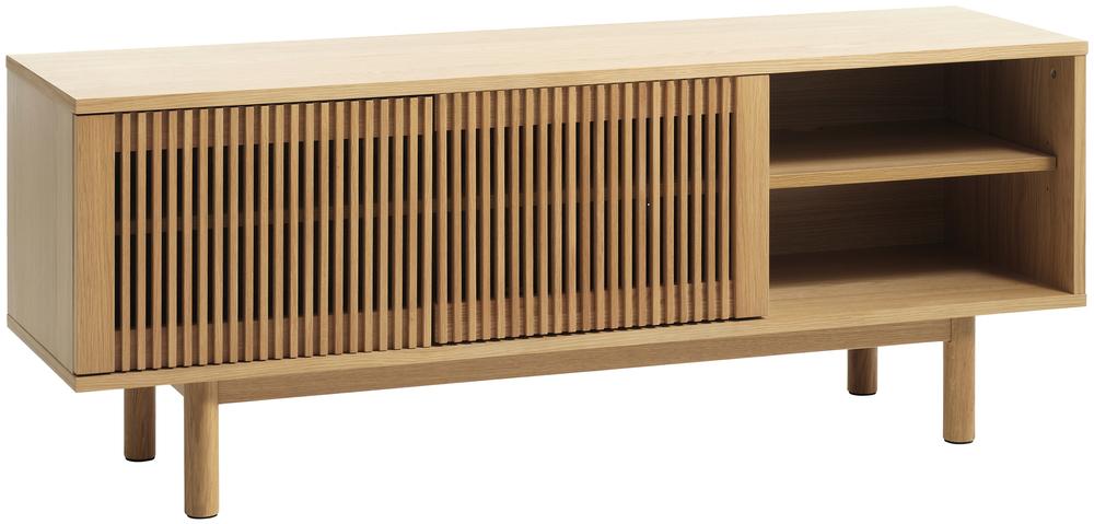 SELSEY Szafka RTV Bruzel 143 cm dwudrzwiowa lamele dąb naturalny