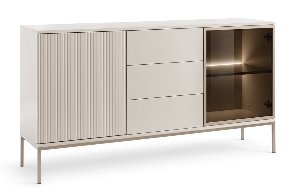 SELSEY Komoda Tosena dwudrzwiowa z szufladami i oświetleniem LED 154 cm Kaszmir