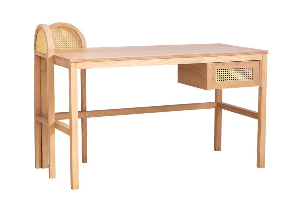 SELSEY Biurko Crattale 130x60 cm z rattanowymi akcentami