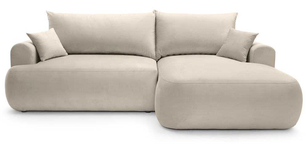 SELSEY Narożnik z funkcją spania Ovo L-kształtny prawostronny z pojemnikiem jasnobeżowy welur łatwoczyszczący